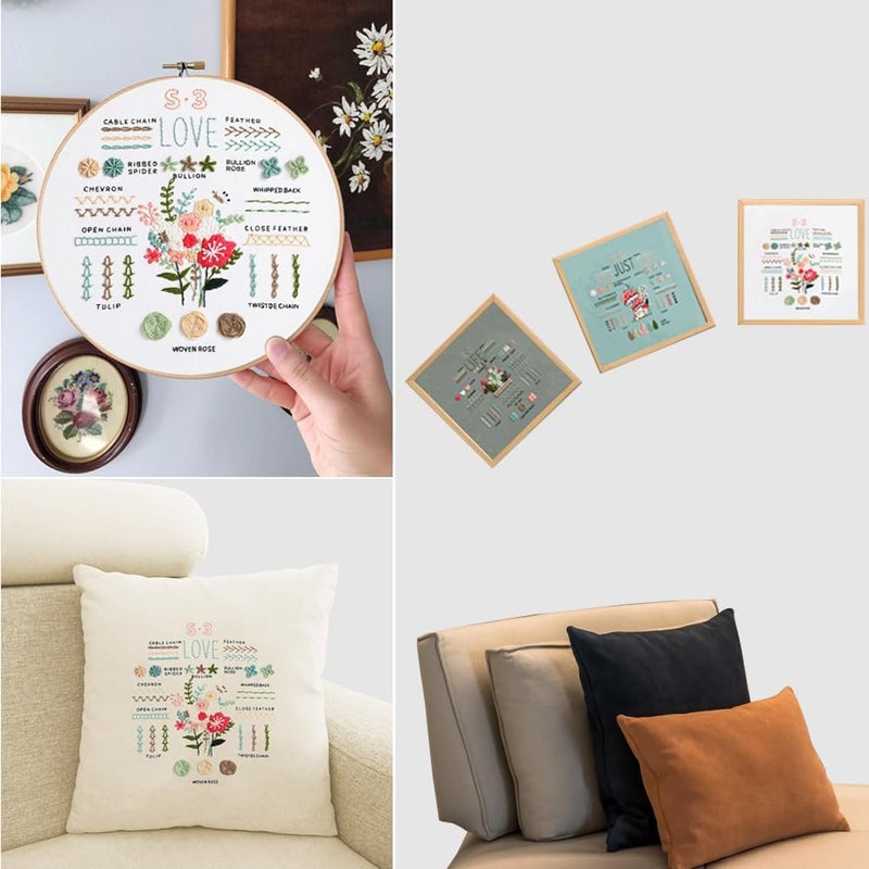 COCOMOX 3 Sets Embroidery Kit for Beginners Adults, Needlepoint Cross Stitch Kits, Learn 34 Different Stiches DIY Kits, Hand Embroidery Kit with Simple Embroidery Patterns - Image 3